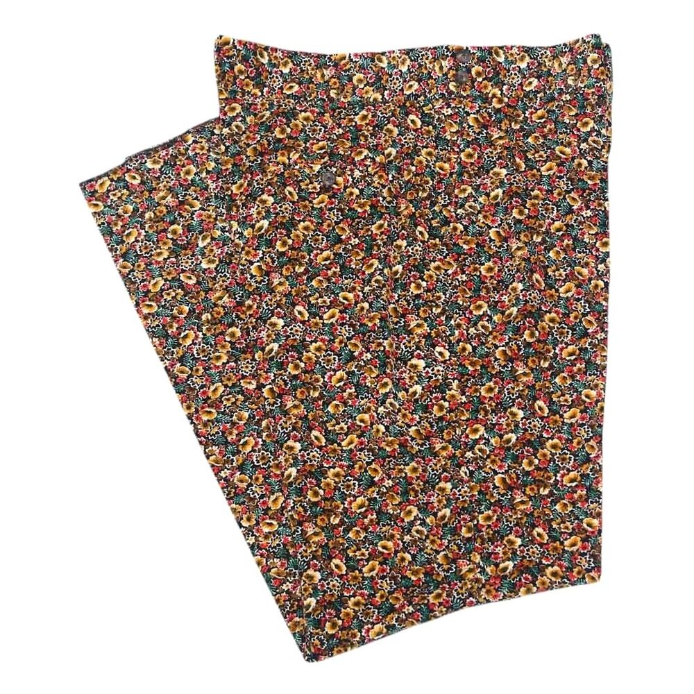 Mens Gurkha Pants 38 Velvet Floral Trousers Orange Red Straight Fit Flat Front